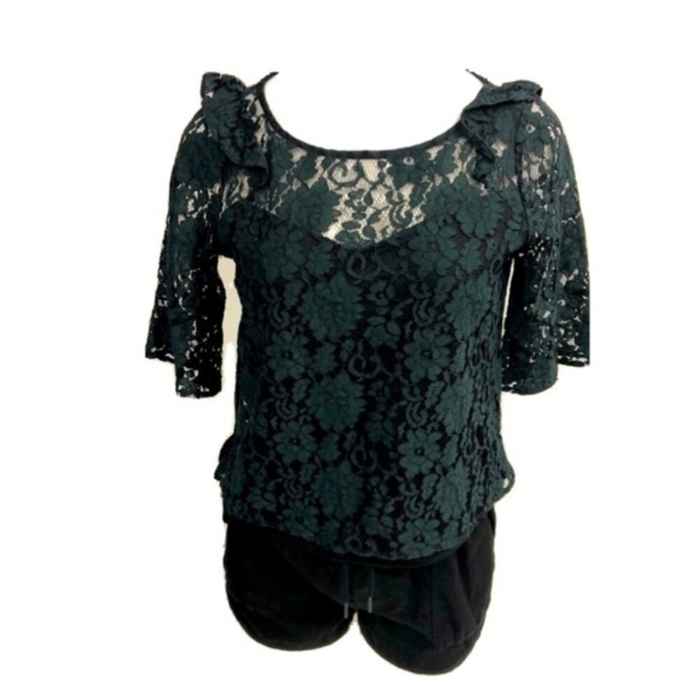 RWamp CO LACE TOP IN DEEP GREEN COLOUR 34 SLEEVE LENGTH